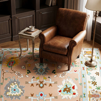 Tapis Oushak de luxe en laine nouée à la main, couleur pêche ivoire, motif floral classique, tissage plat doux, durable, pour salon et chambre à coucher