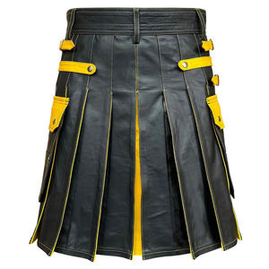 Black and <b>Yellow</b> Leather Kilt with Sporran Bag - Scottish Highland Wears for Men - Product Image 4