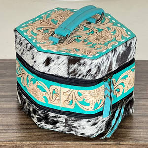 Superbe Étui à Bijoux en Cuir Floral Façonné à la Main, en Véritable Cuir de Vachette, Double Compartiment, Portable, pour Rangement de Bijoux - Product Image 3