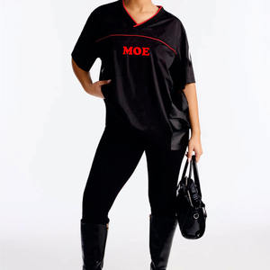 Maillot de football américain oversize pour femme, col en V, en tissu mesh uni, manches courtes, logo personnalisé, style décontracté pour équipe - Product Image 6