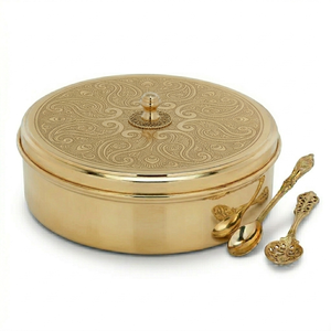 Handcrafted Round Brass <b>Keepsake</b> <b>Box</b> With Detailed Mandala Pattern Decorative Storage Case For Jewelry And Home Hotel Decoration - Product Image 4