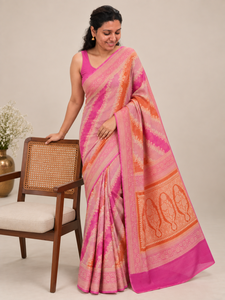 Robe Saree Longue Moderne en Coton Banarsi Rose Orange à Séchage Rapide pour Femme, Tenue Ethnique Festive LoomIndia - Product Image 3