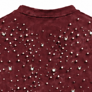 T-shirt unisexe bordeaux à manches courtes et col rond, orné de perles, personnalisé, mode décontractée, streetwear, haut de gamme - Product Image 4