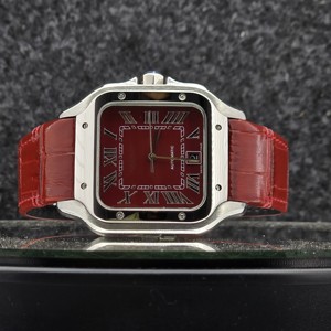 Reloj Unisex de Lujo Cuadrado de 41 mm con Movimiento Mecánico Automático, Esfera Roja con Rayos de Sol, Números Romanos, Correa de Cuero y Acero Inoxidable, Estilo Hip Hop - Product Image 1