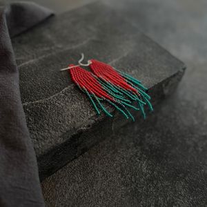 Pendientes de Cuentas, Pendientes con Flecos, Pendientes Rojos, Pendientes Turquesa, Joyería Boho, Pendientes Hechos a Mano, Pendientes de Cuentas Pequeñas para Mujer - Product Image 3