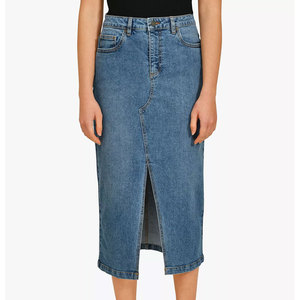 Custom Closure Women Midi Denim Skirts Plain Dyed And Breathable Women Midi Denim Skirts - Product Image 4