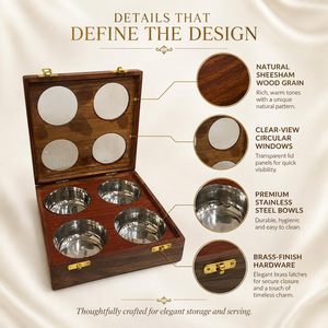 Caja de madera para refrigerios con cuatro compartimentos, diseño tallado, regalo tradicional para boda - Product Image 2
