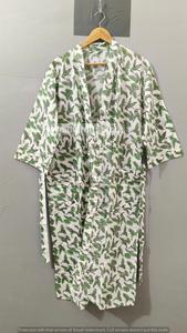 Kimono largo de mujer con estampado indio a rayas, cuello en V, manga larga, hecho a mano, para estar en casa, verano y primavera - Product Image 2
