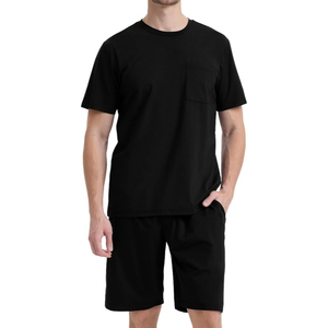 Shorts pour hommes de haute qualité bleu marine 100% coton, décontractés, style hip-hop, avec poche avant, logo brodé, ensemble de vêtements de sport à col rond - Product Image 2