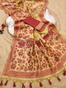 Colección Premium: Saree-Blusa de Algodón Muga con Tejido Floral-Jamdani y Diseño de Tejido Resham para Festivales - Saree Love - Product Image 5