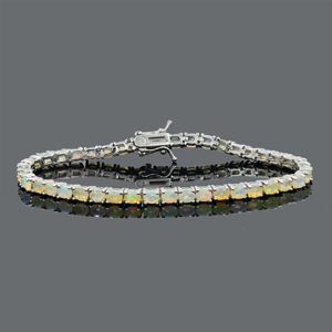 Bracelet tennis unisexe en argent sterling 925 avec opale naturelle ovale taillée, bijoux hip-hop raffinés en argent. - Product Image 2