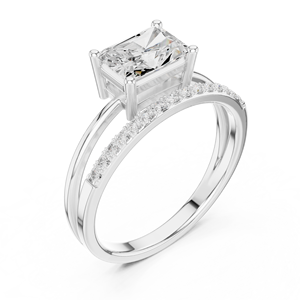 Anillo de Diamantes con Corte Radiante y Diseño de Marco, para Mujer, en Oro 10k/14k/18k/Plata, Joyería Fina Contemporánea de Doble Banda - Product Image 5