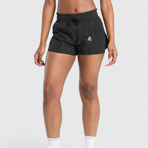 <b>Women's</b> High Waist <b>Black</b> Running <b>Shorts</b> with Elastic Waist Pockets 100% Cotton Knitted Fabric Regular Fit Casual Style - Product Image 1