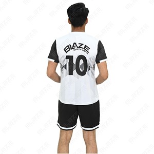 Blaze Men's Soccer Jersey Set White Black Geometric <b>Print</b> Short Sleeve Crew Neck Moisture Wicking Athletic Fit All Seasons - Product Image 3