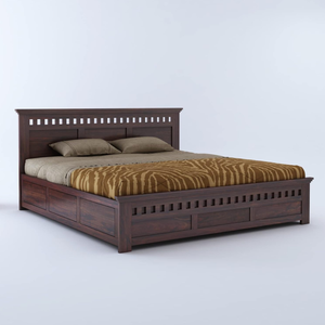 Base de Cama Queen Hecha a Mano de Madera de Nogal Oscuro con Tallado Artístico Inteligente, Decoración Bohemia de Madera de Teca, Soporte de Láminas de Madera para Cama, Decoración del Hogar - Product Image 1