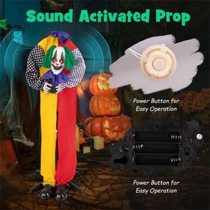 Decorazione di Halloween a forma di clown spaventoso da 1,37 m con occhi LED e registrazione di frasi - Product Image 2