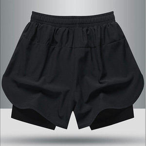 Men's Gray Sport Shorts Black Inner <b>Layer</b> Drawstring Waist Quick Dry Side Stripe Design <b>Mid</b> Rise Knitted Fabric 100% Cotton High - Product Image 2