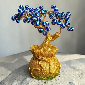 Árbol de Cristal de Ojo Turco Hecho a Mano de Calidad Premium, Bonsái de Piedras Preciosas Protectoras de Color Natural para Decoración Espiritual Vastu y Negocios - Product Image 1