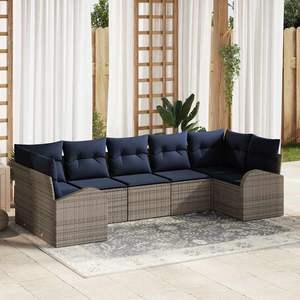 Set Divano da Giardino in Polyrattan Sintetico Grigio a 7 Pezzi con Cuscini per il Comfort all'Aperto - Product Image 1