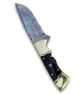 Outil de terrain artisanal en acier Damas, manche en Micarta noir, poinçon en laiton, mosaïque artisanale - Product Image 5