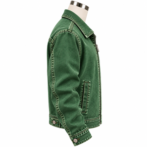 Chaqueta de Mezclilla Verde para Hombre, Cierre de Cremallera Frontal, Bordado, Casual, Otoño, Corte Regular, Tejido de Poliéster - Product Image 5
