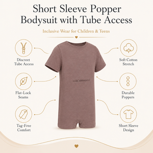 Combinaison marron chocolat |   Vêtements sensoriels spéciaux pour enfants, vêtements inclusifs à manches courtes, fermeture éclair, coton extensible, unisexe, respirant - Product Image 5