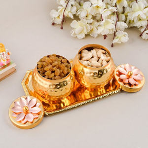Handmade Polished Gold Metal Serving <b>Bowls</b> <b>with</b> <b>Lids</b> for Dry Fruits and Nuts Minimalist Modern Luxury Design Gifting Set - Product Image 5