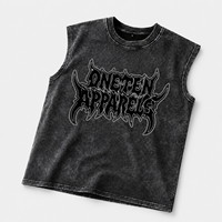Débardeur tricoté noir à manches courtes avec logo personnalisé sur le devant, col rond, respirant, design gothique délavé, coupe oversize pour homme, 100 % coton