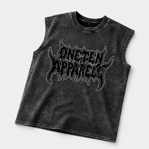 Camiseta sin mangas negra con logo personalizado, cuello redondo, transpirable, diseño gótico lavado, corte oversize para hombre, 100% algodón jersey - Product Image 2