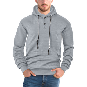 Sweat-shirt à capuche en tricot pour homme, couleur unie, boutons sur le devant, style décontracté, vêtements d'automne, coupe classique - Product Image 3