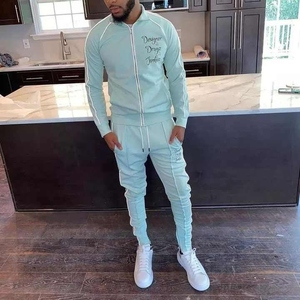 Custom Mens Slim Fit Jersey <b>Tracksuit</b> Set Premium 2 Piece Jogger Suit With Zipper Reflective Stripes Gym Sportswear OEM - Product Image 3
