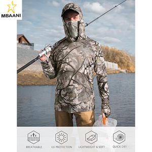 Chemises de chasse pour hommes avec masque - Chemise à capuche de pêche à manches longues camouflage UPF 50+ avec cordon de serrage réglable - Product Image 4