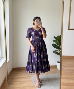NUEVO Vestido de una pieza de algodón estampado para uso diario, precio al por mayor, prenda étnica, color morado - Product Image 1