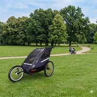 Remorque-vélo poussette 3-en-1 TC-2024S avec siège individuel, système de suspension, cadre en aluminium et canopy de sécurité pour enfants