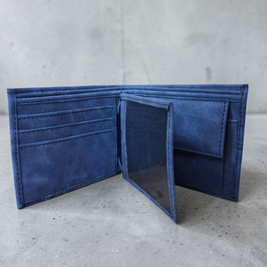 Elion Slim Blue Vintage Foldable Short Vegan Leather <b>Wallet</b> with Letter Detail for Men Daily Use Card Holder - Product Image 5