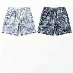 Shorts en maille effet glace |   Shorts de sport pour hommes en tissu froissé imprimé bleu ciel doux et blanc éclatant - Product Image 2