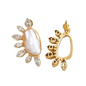 ต่างหูรูปหยดน้ำทองเหลืองธรรมชาติเพทายระดับพรีเมี่ยมดีไซน์หินธรรมชาติชุบโรเดียมทองเหลืองทันสมัย - Product Image 6