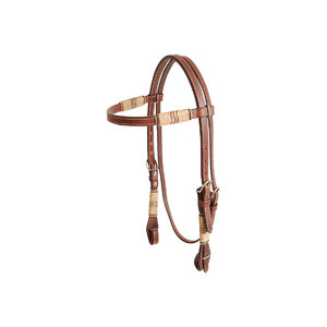 Têtière en cuir PU marron avec accents en nylon tressé en maille élastique et ferrures argentées - Product Image 1