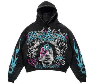 Sudadera con Capucha Gráfica Y2K de Alta Calidad para Hombre, Personalizada, Oversize, con Estampado DTG, Efecto Desgastado y Rasgado, 100% Algodón Ecológico, Estilo Urbano - Product Image 2