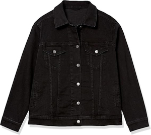 Men's Black Denim Jacket Casual Turn-down Collar <b>Button</b> Front Solid Color Washed Cotton Regular Fit Autumn Style - Product Image 1
