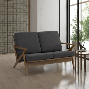 Modern Midcentury Z-Arm Loveseat <b>Sofa</b> Sculptural <b>Wood</b> <b>Frame</b> Durable Track Arms Upholstered Fabric Foam Apartment Living Room - Product Image 1