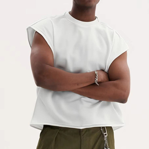 Débardeur Sport Baggy Personnalisé à Bords Bruts, T-shirt Sans Manches Oversize Streetwear, Chemises Courtes Boxy Sans Manches Unisexe - Product Image 1