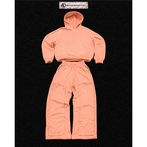 Ensemble de survêtement oversize pêche pour homme, streetwear personnalisé, sweat-shirt à capuche et pantalon large à boutons-pression, vente en gros de vêtements de sport C - Product Image 5