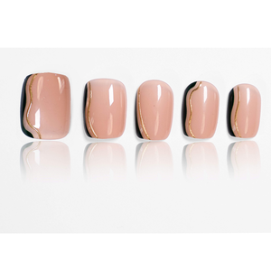 Faux ongles à presser minimalistes à motifs abstraits, forme amande, motif vague dorée, longueur moyenne, en ABS, nude, personnalisables, fabrication OEM/ODM - Product Image 1