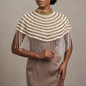 Tela de Blusa Africana George de Alta Calidad, Ecológica y Elegante, con Cuentas y Flecos Bordados, Hecha de Poliéster para Mujer - Product Image 1