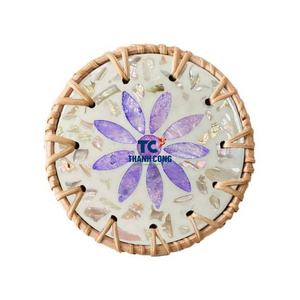 Meilleur prix fabriqué à la main classique fleur violette nacre sous-verre ensemble rotin bord vaisselle faite à la main décor du Vietnam - Product Image 1