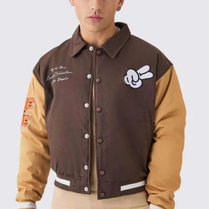 Veste de sport NESTA SPORTS personnalisée avec logo, style streetwear, unisexe, broderie chenille, patch, polaire et cuir, coupe bomber ample, col en twill - Product Image 1