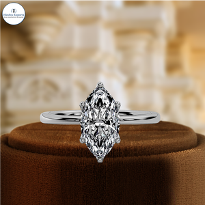 Bague de fiançailles marquise à 6 griffes en or massif 14 carats, bague de mariée avec diamant de laboratoire 1 carat, bague solitaire avec diamant, bague de promesse - Product Image 3