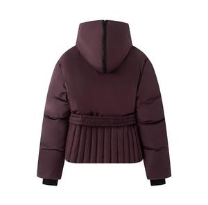 Men's <b>Burgundy</b> Puffer Jacket Stand Collar Zipper Front <b>Belted</b> Casual Winter Outerwear Thick Polyester Wadding Regular Sleeve - Product Image 2