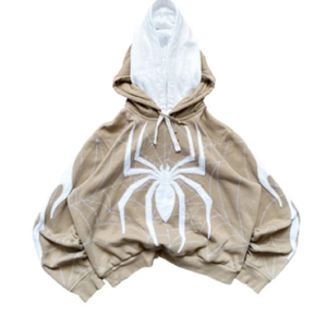 Sweat-shirt à capuche unisexe rose imprimé araignée, coupe oversize décontractée avec logo blanc sur le devant, idéal pour l'automne - Product Image 2
